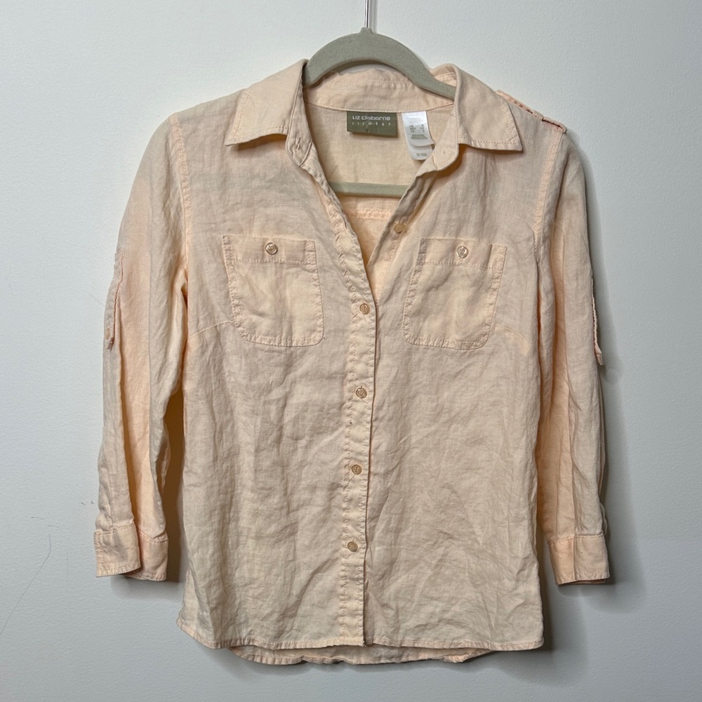 Peach 100% Linen Button-Up Shirt